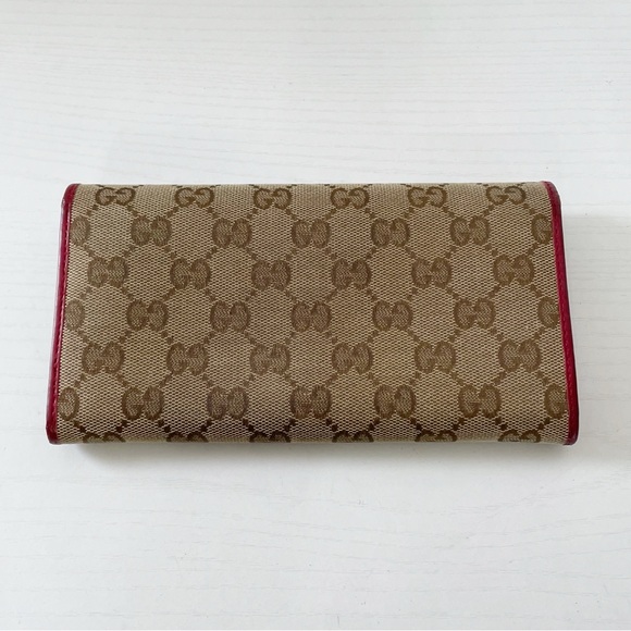 Gucci brown monogram canvas burgundy leather trim heart GG logo wallet - Picture 3 of 14